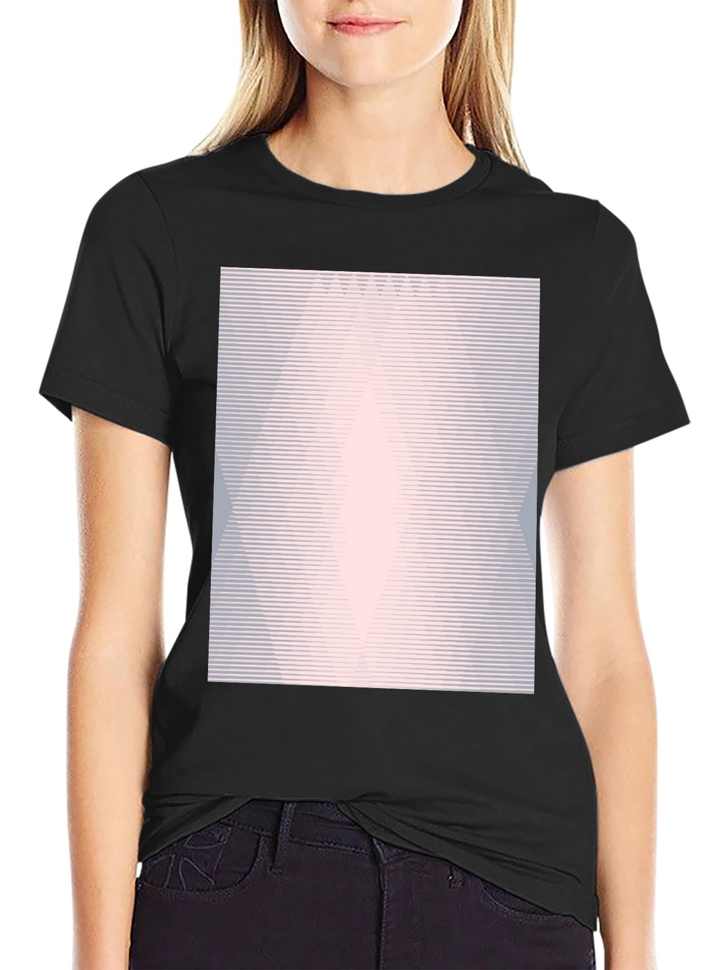 Geometric Line Pattern Black Graphic Tee