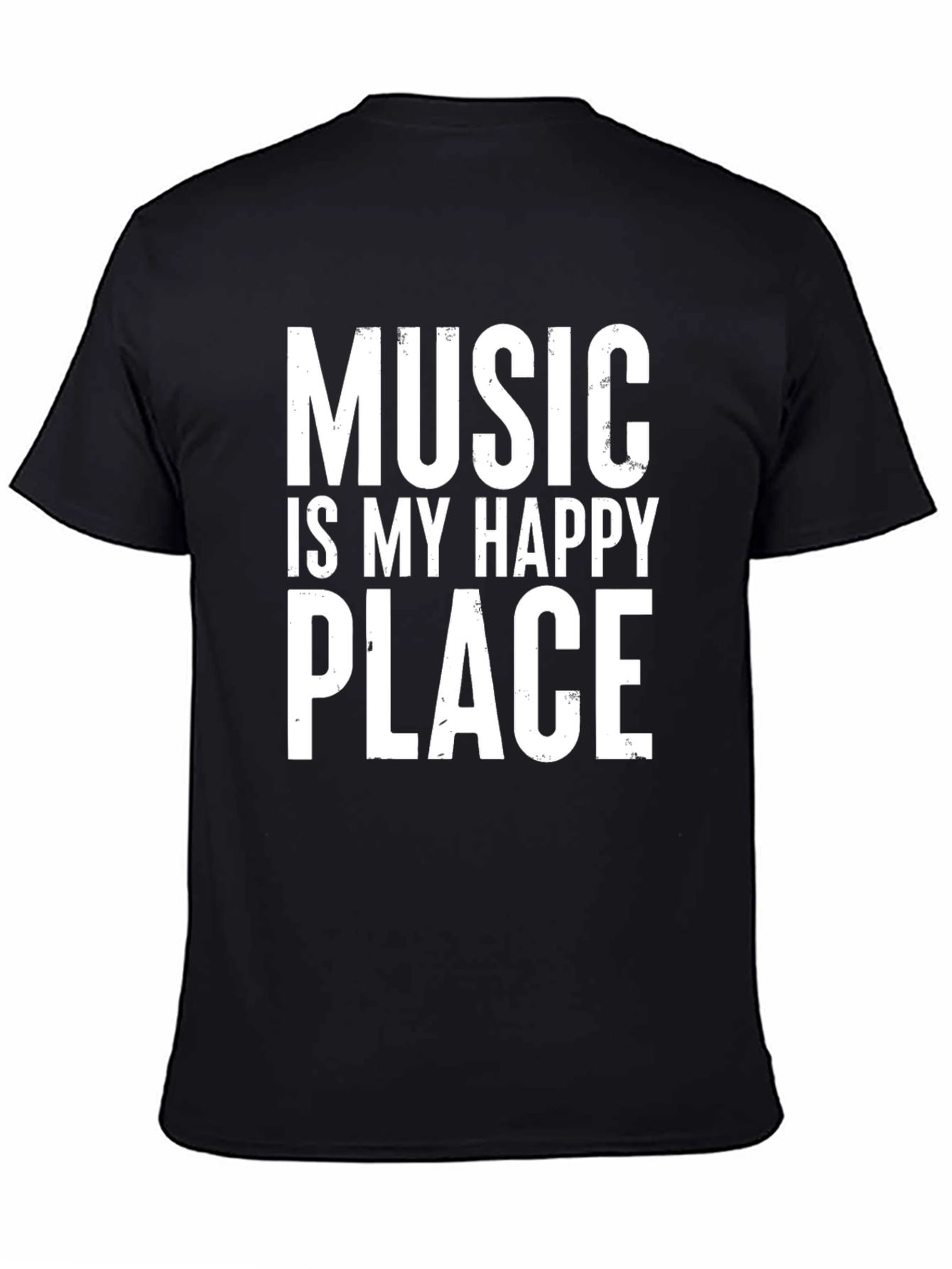 Music Is My Happy Place Black Graphic T-Shirt