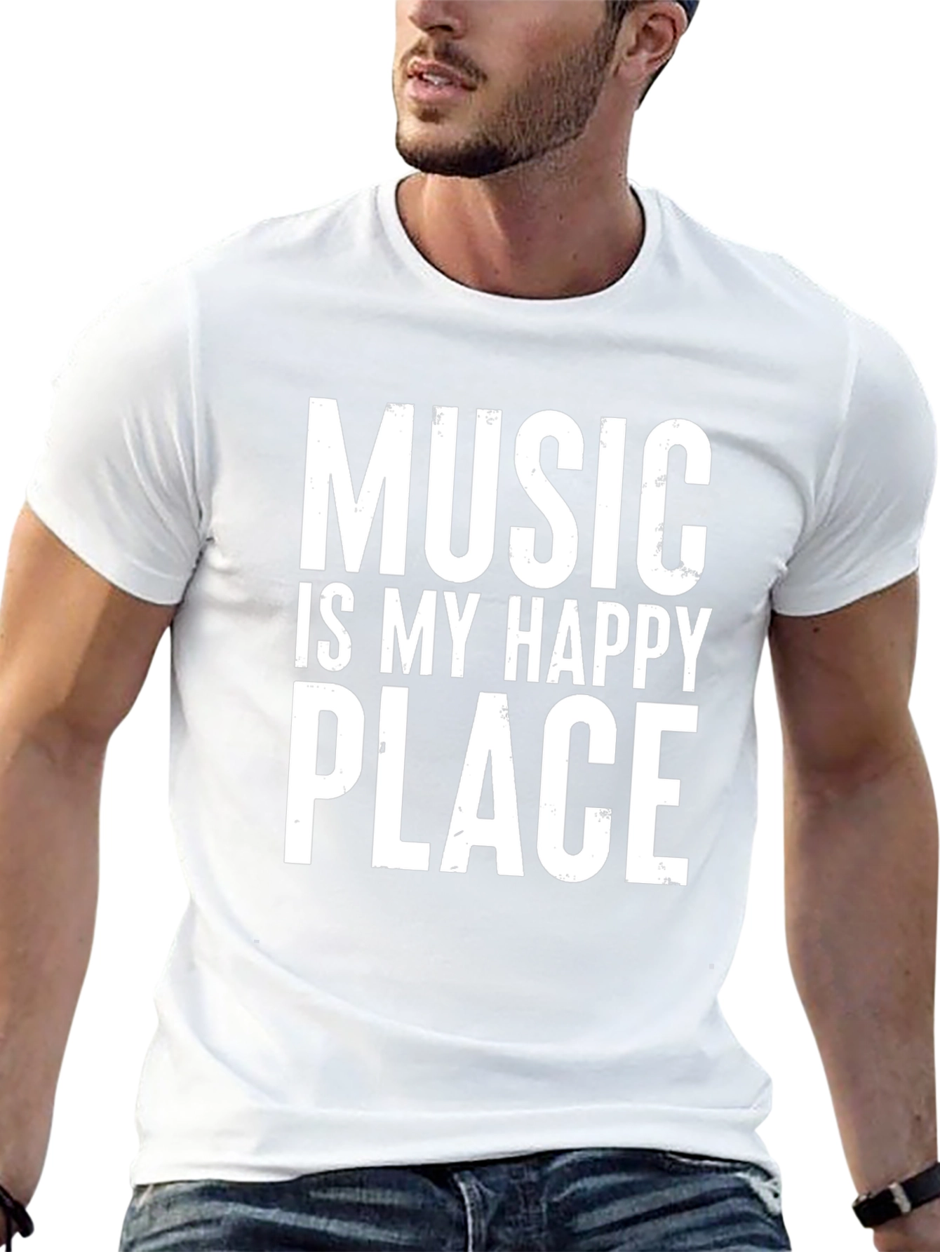 Music Is My Happy Place Black Graphic T-Shirt