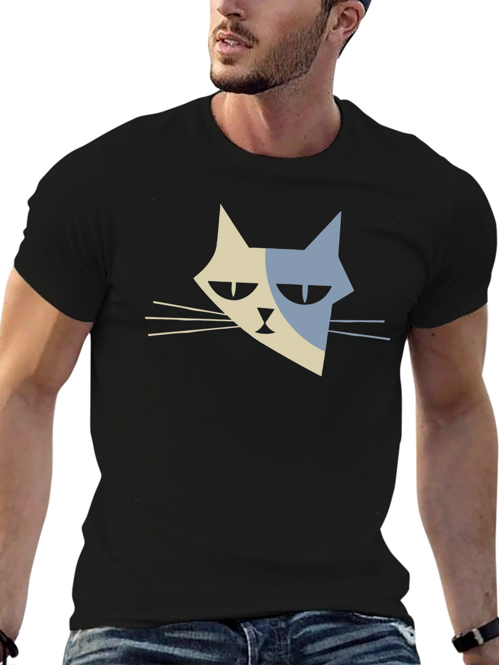 Modern Cat Graphic T-Shirt - Black