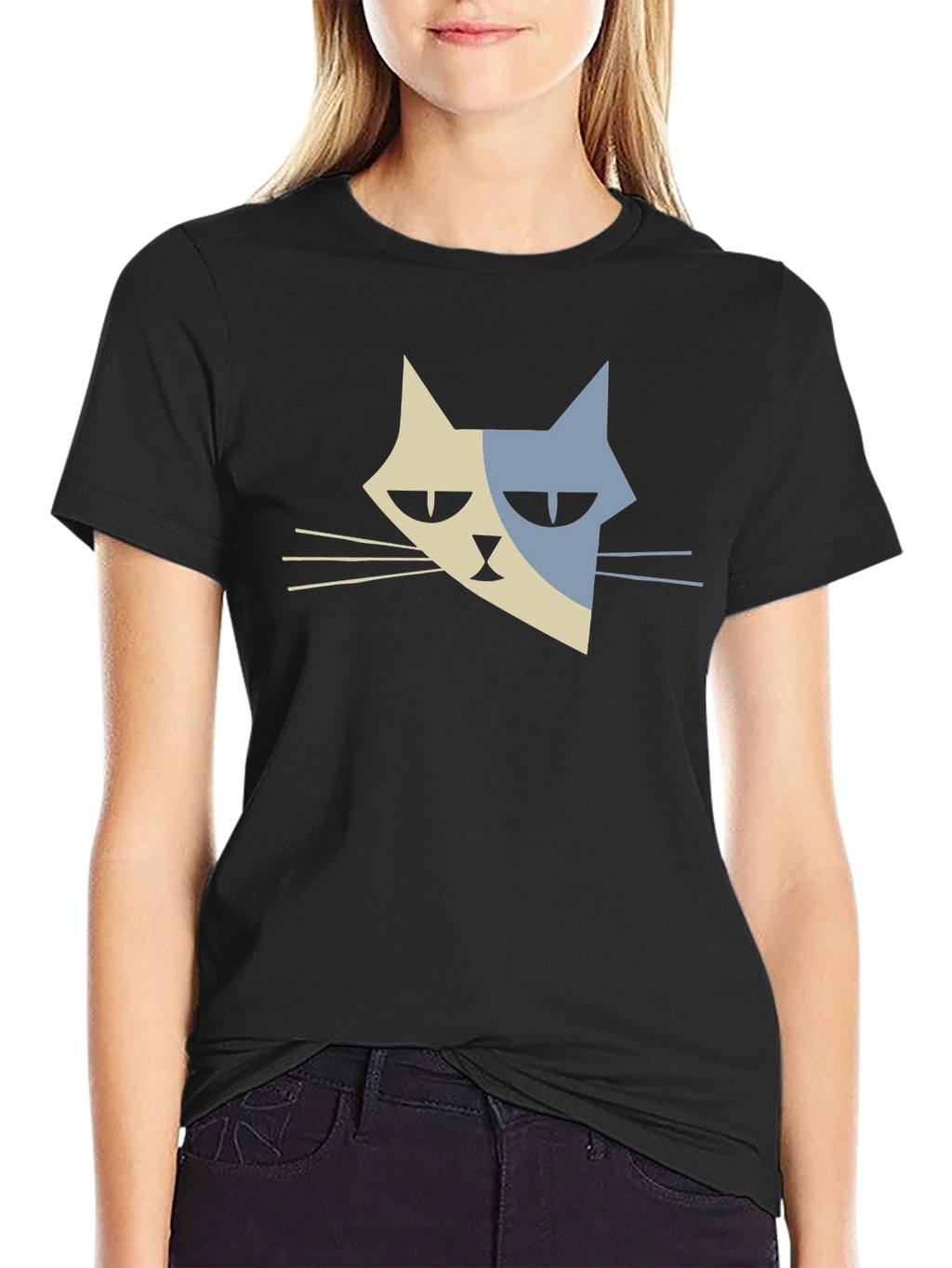 Modern Cat Graphic T-Shirt - Black