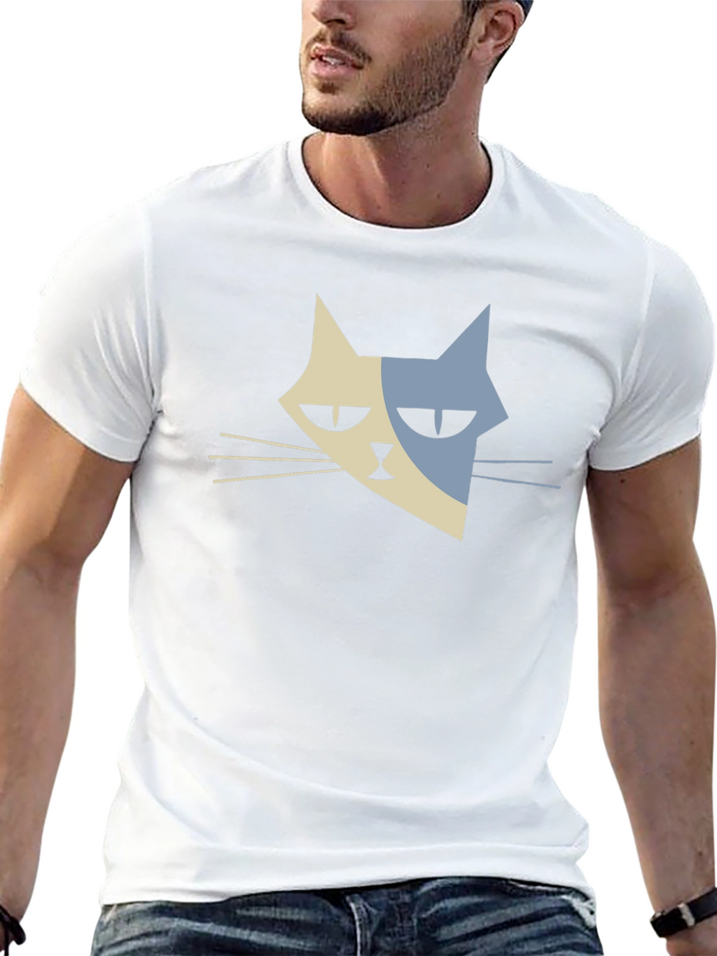 Modern Cat Graphic T-Shirt - Black