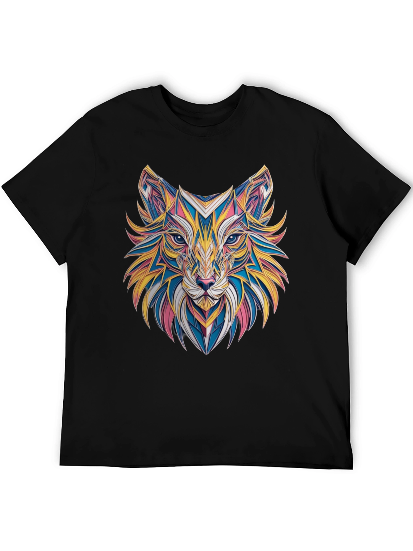 Geometric Fox Graphic Black T-Shirt
