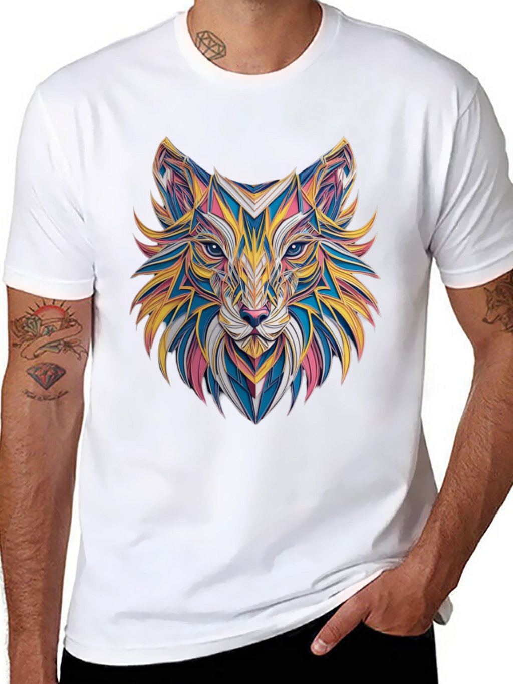 Geometric Fox Graphic Black T-Shirt