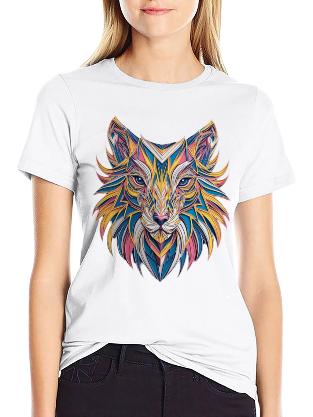 Geometric Fox Graphic Black T-Shirt