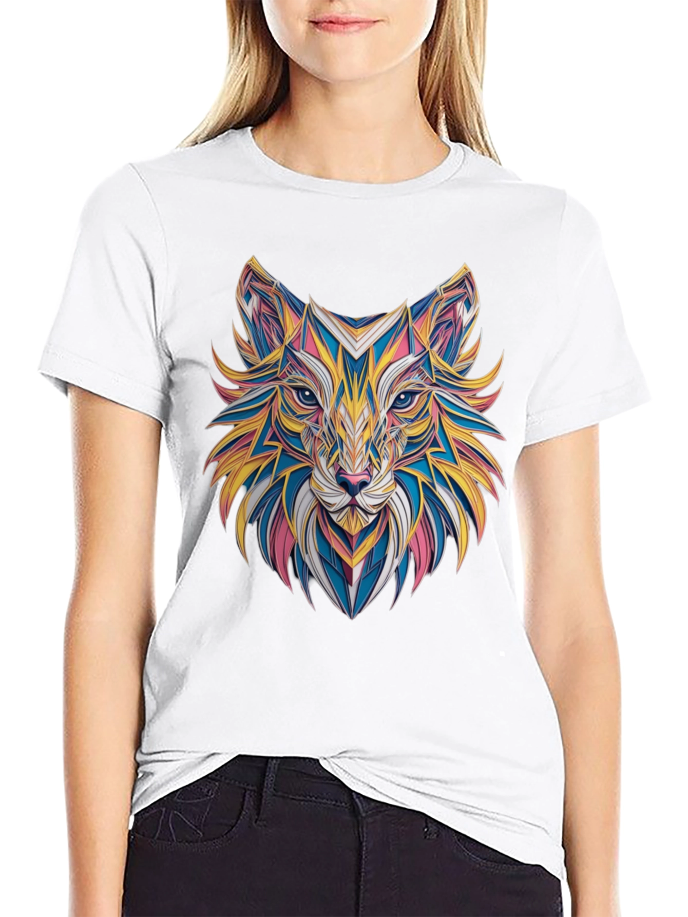 Geometric Fox Graphic Black T-Shirt