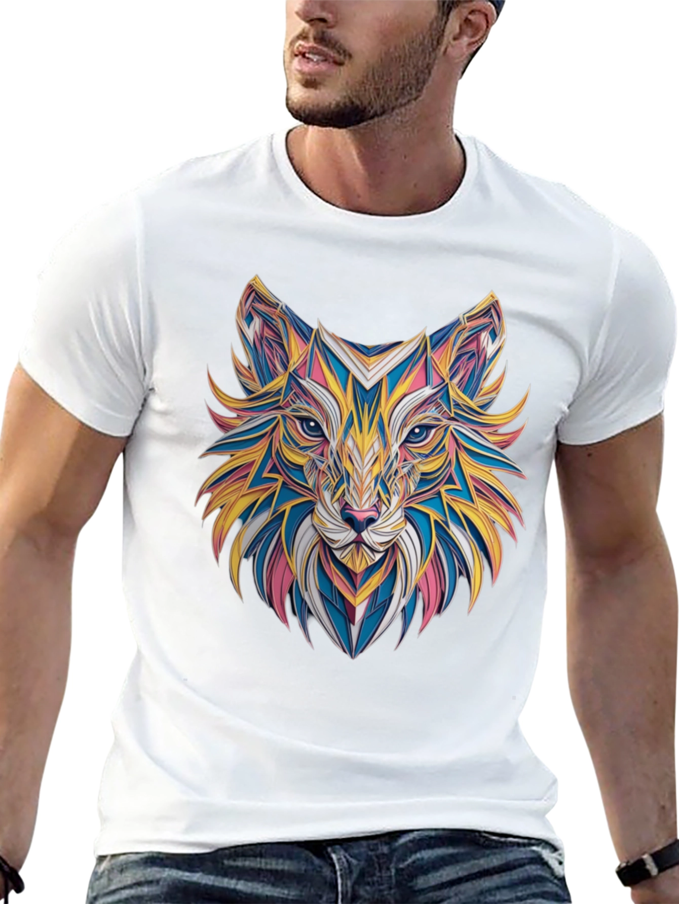 Geometric Fox Graphic Black T-Shirt