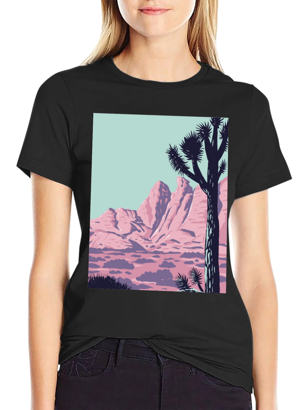 Retro Desert Graphic Tee - Black Crew Neck