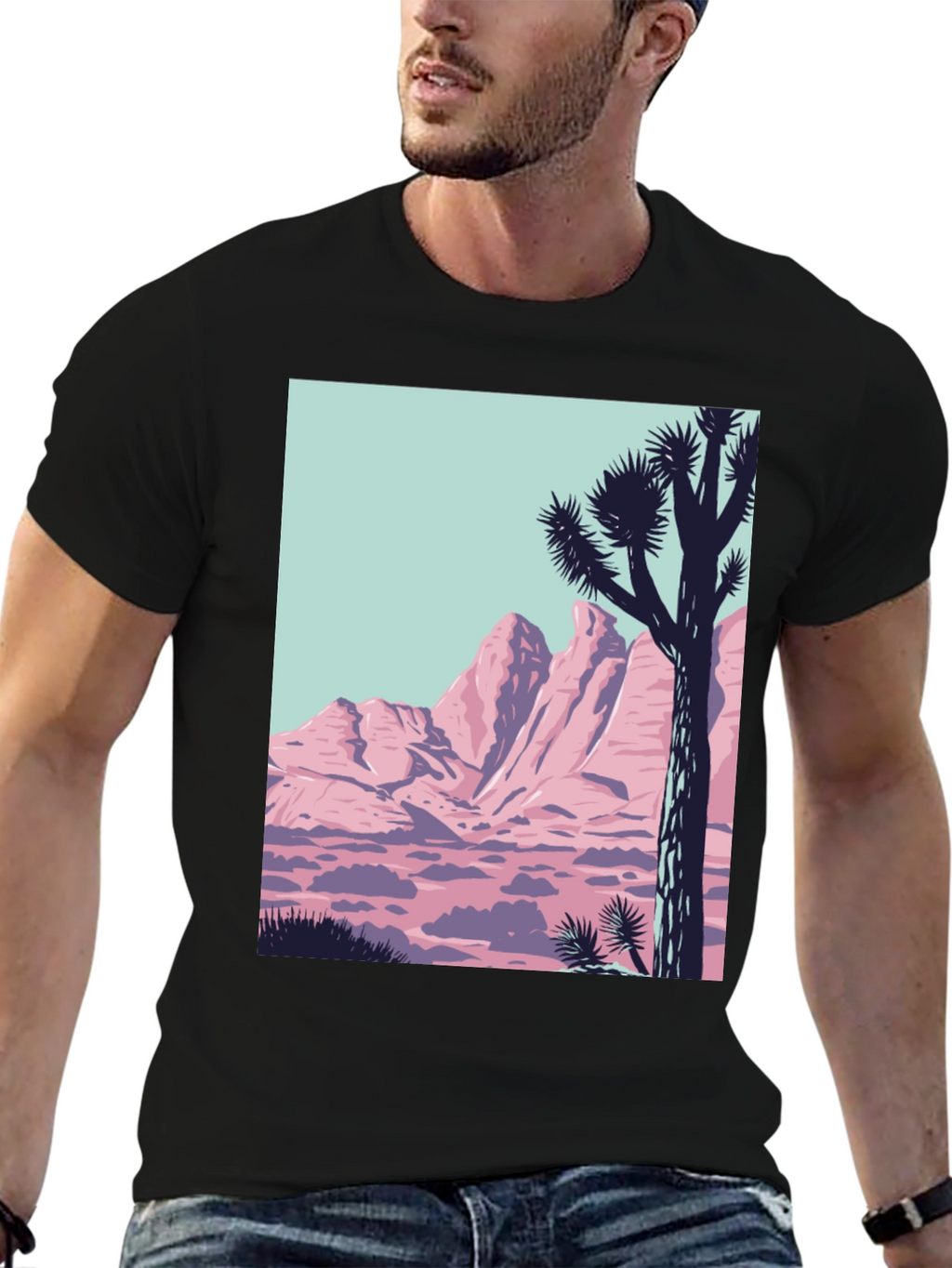 Retro Desert Graphic Tee - Black Crew Neck