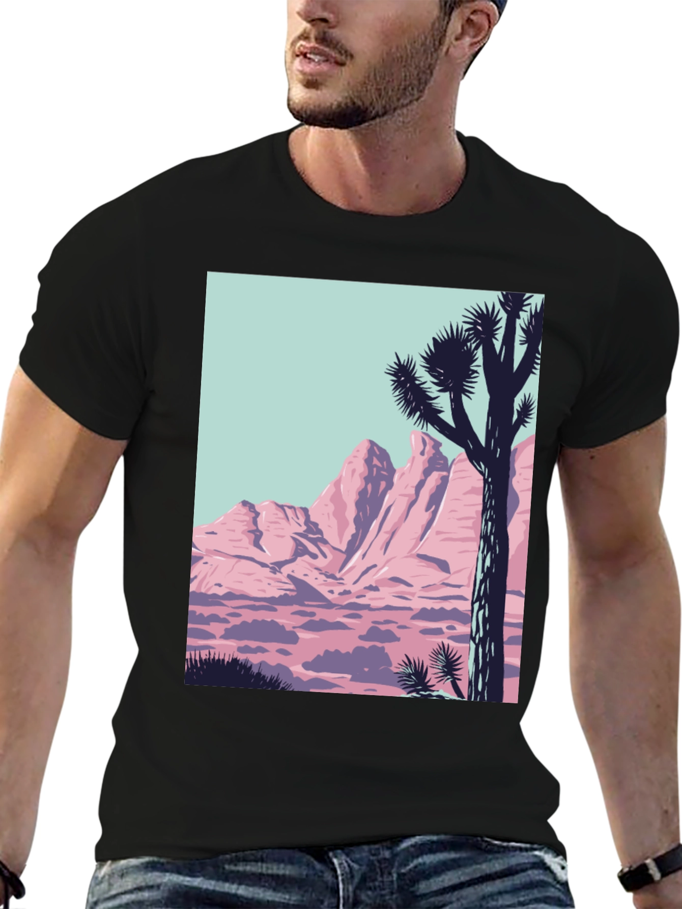 Retro Desert Graphic Tee - Black Crew Neck