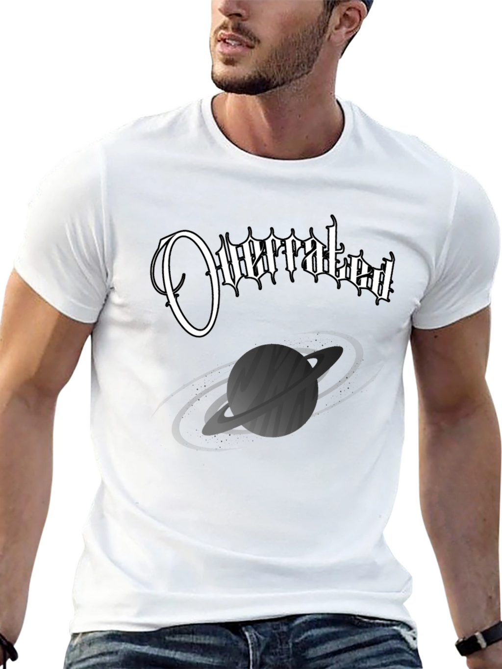 Overrated Saturn Graphic Black T-Shirt