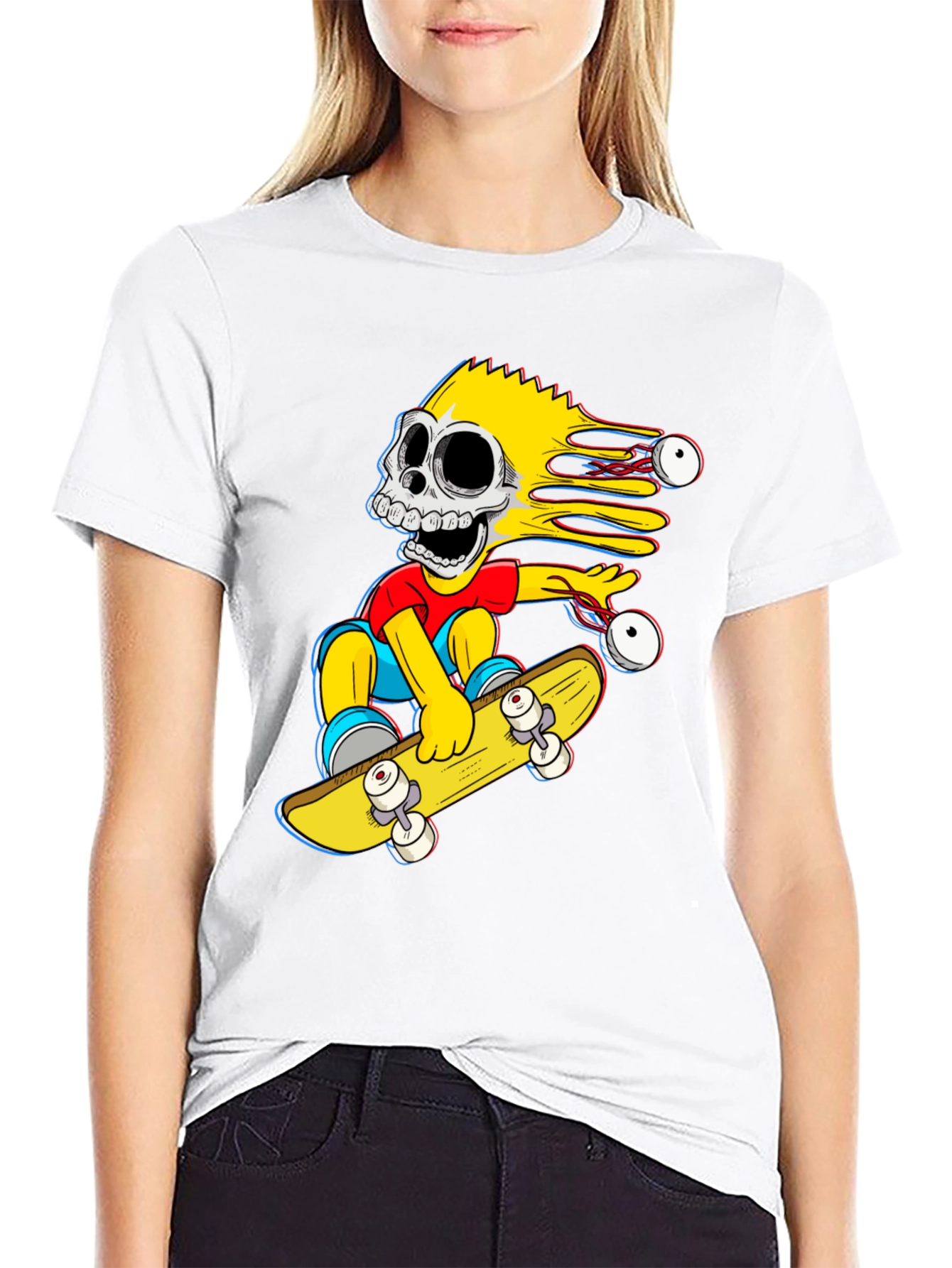 Skeleton Bart Simpson Skateboard Graphic Tee