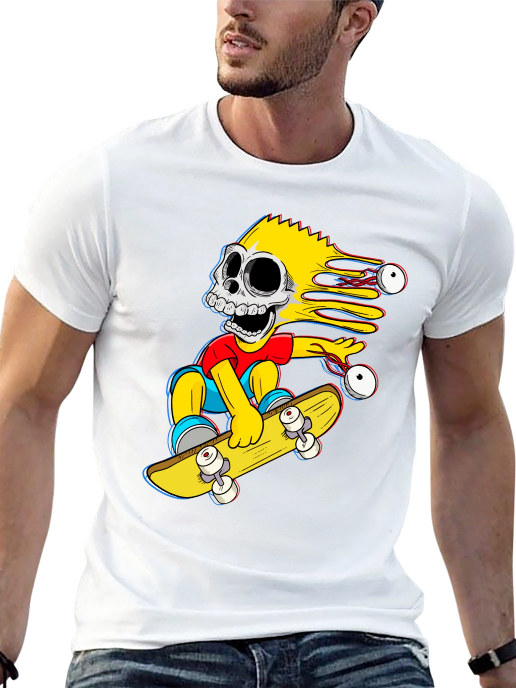 Skeleton Bart Simpson Skateboard Graphic Tee