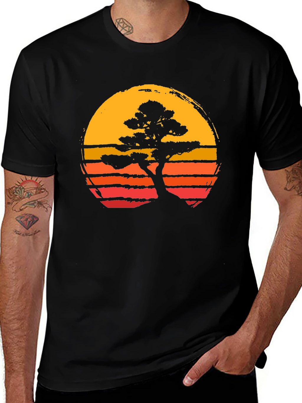 Karate Kid Bonsai Tree Sunset Graphic Tee