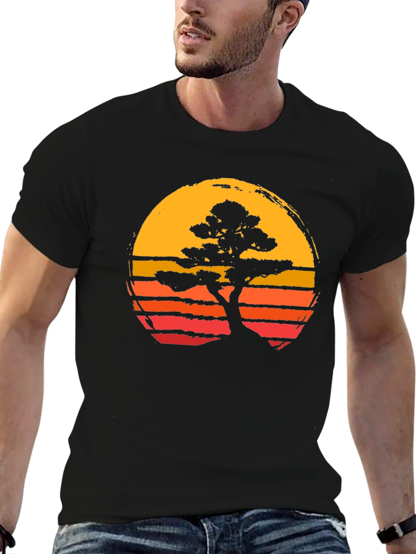 Karate Kid Bonsai Tree Sunset Graphic Tee