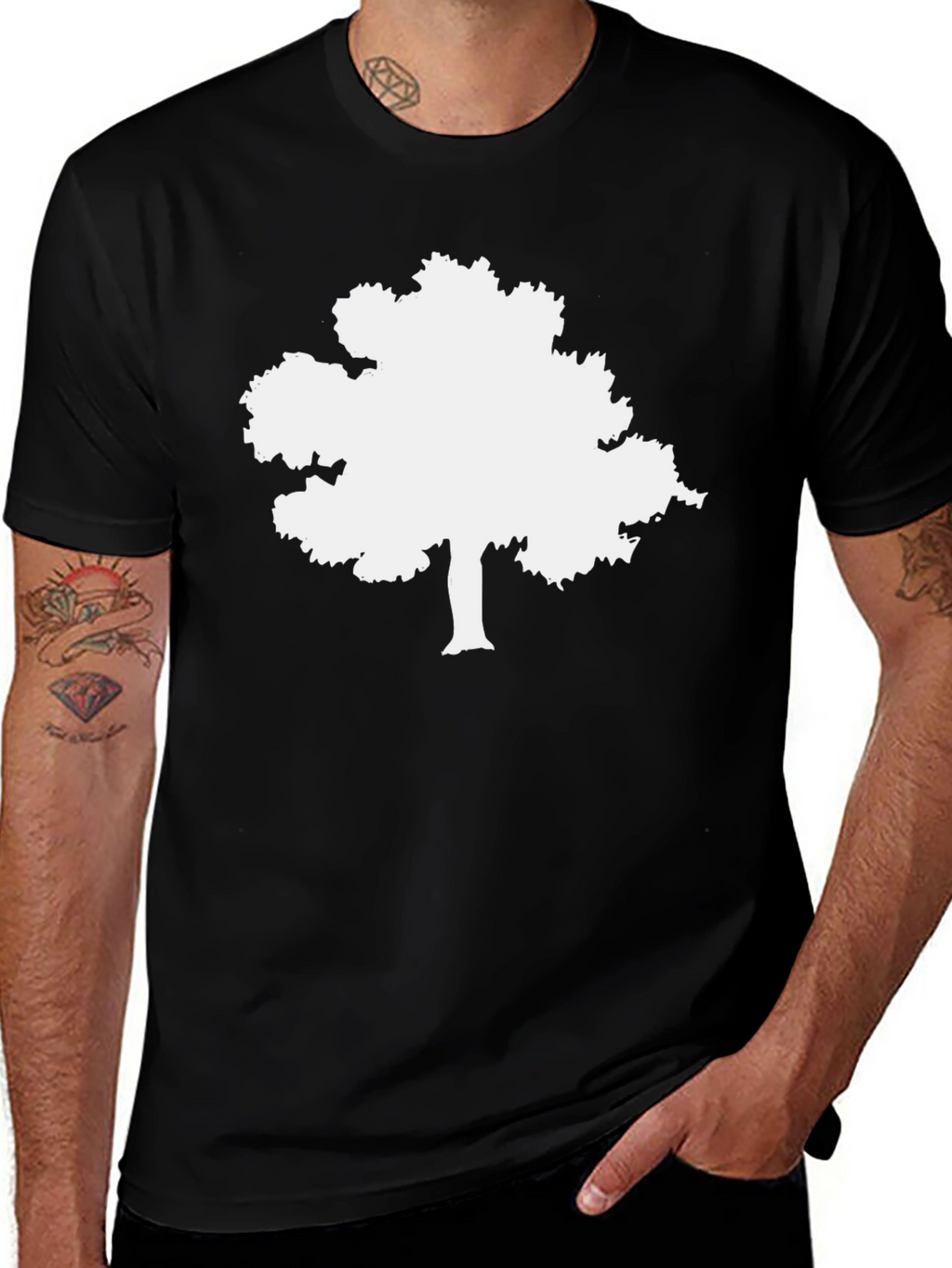 Black T-Shirt with White Tree Graphic