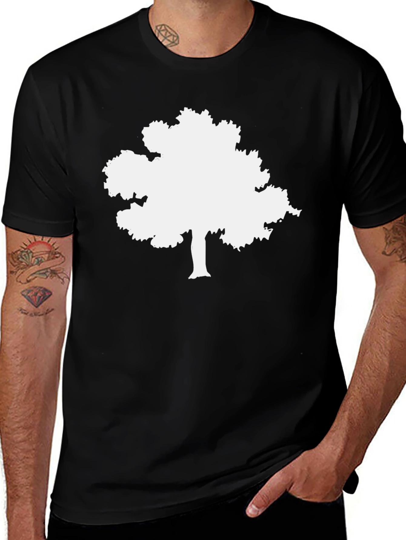 Black T-Shirt with White Tree Graphic