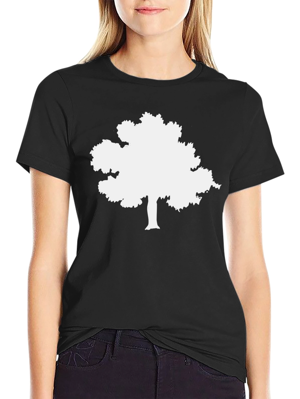 Black T-Shirt with White Tree Graphic