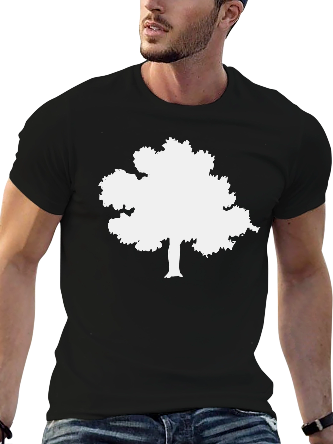 Black T-Shirt with White Tree Graphic