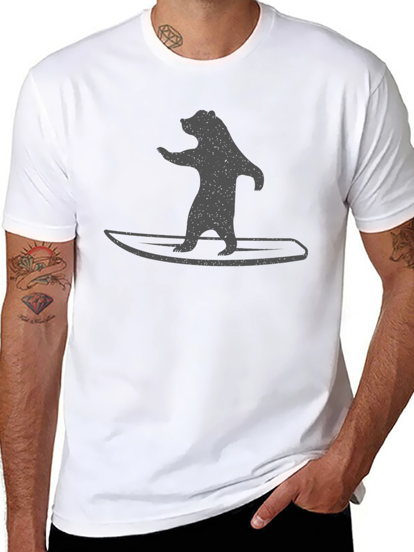 Bear on Surfboard Graphic Tee - Black