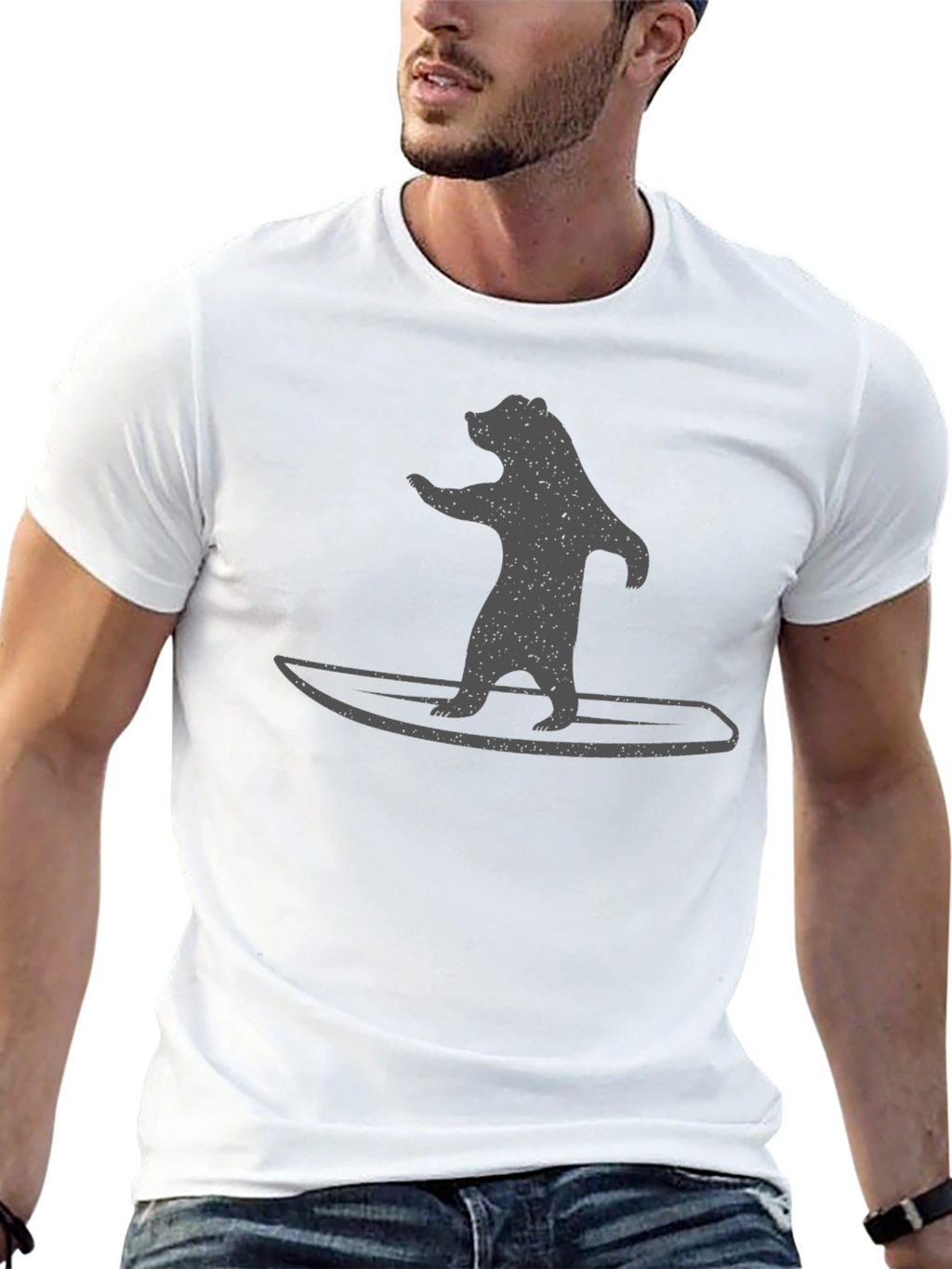Bear on Surfboard Graphic Tee - Black