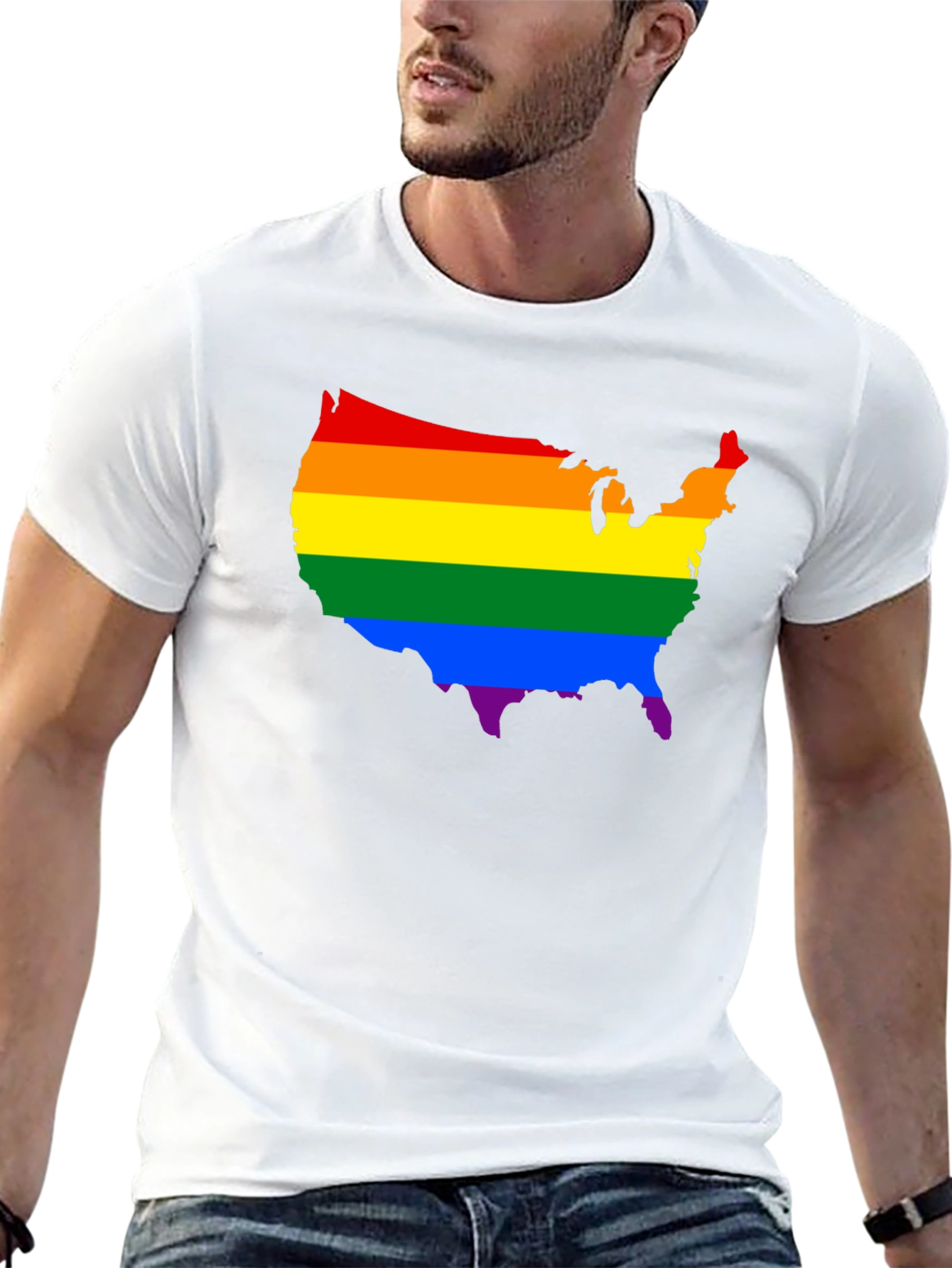 Rainbow USA Map Pride T-Shirt