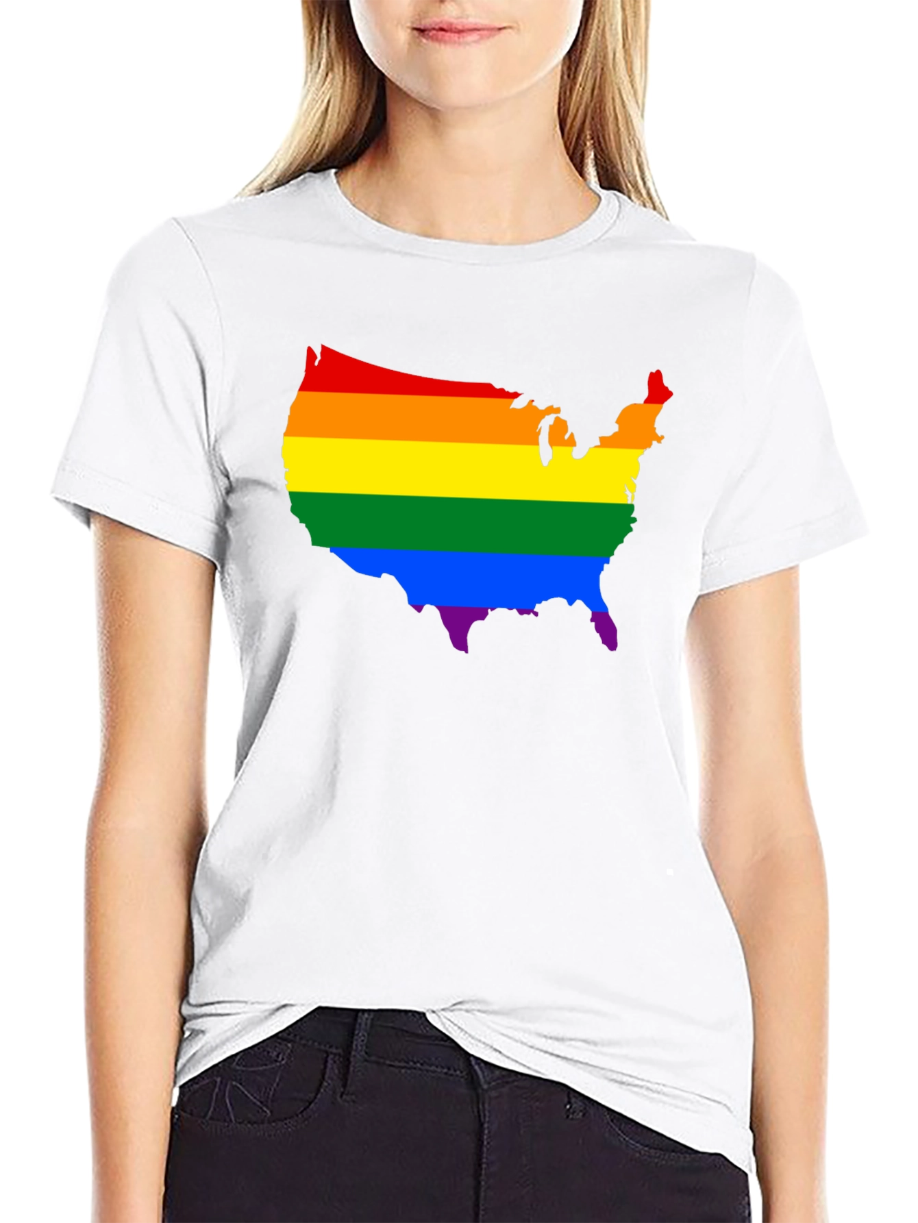 Rainbow USA Map Pride T-Shirt