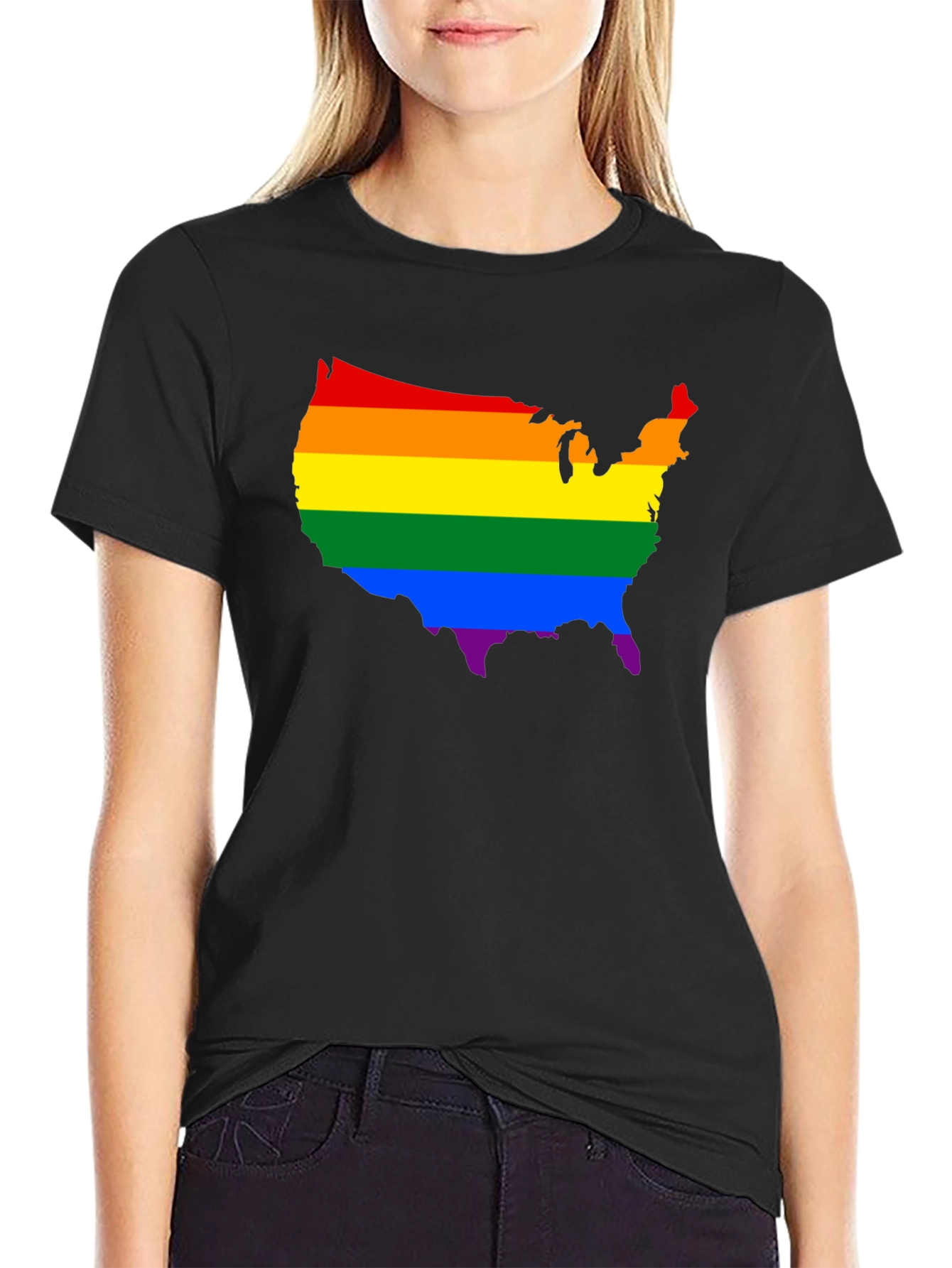 Rainbow USA Map Pride T-Shirt