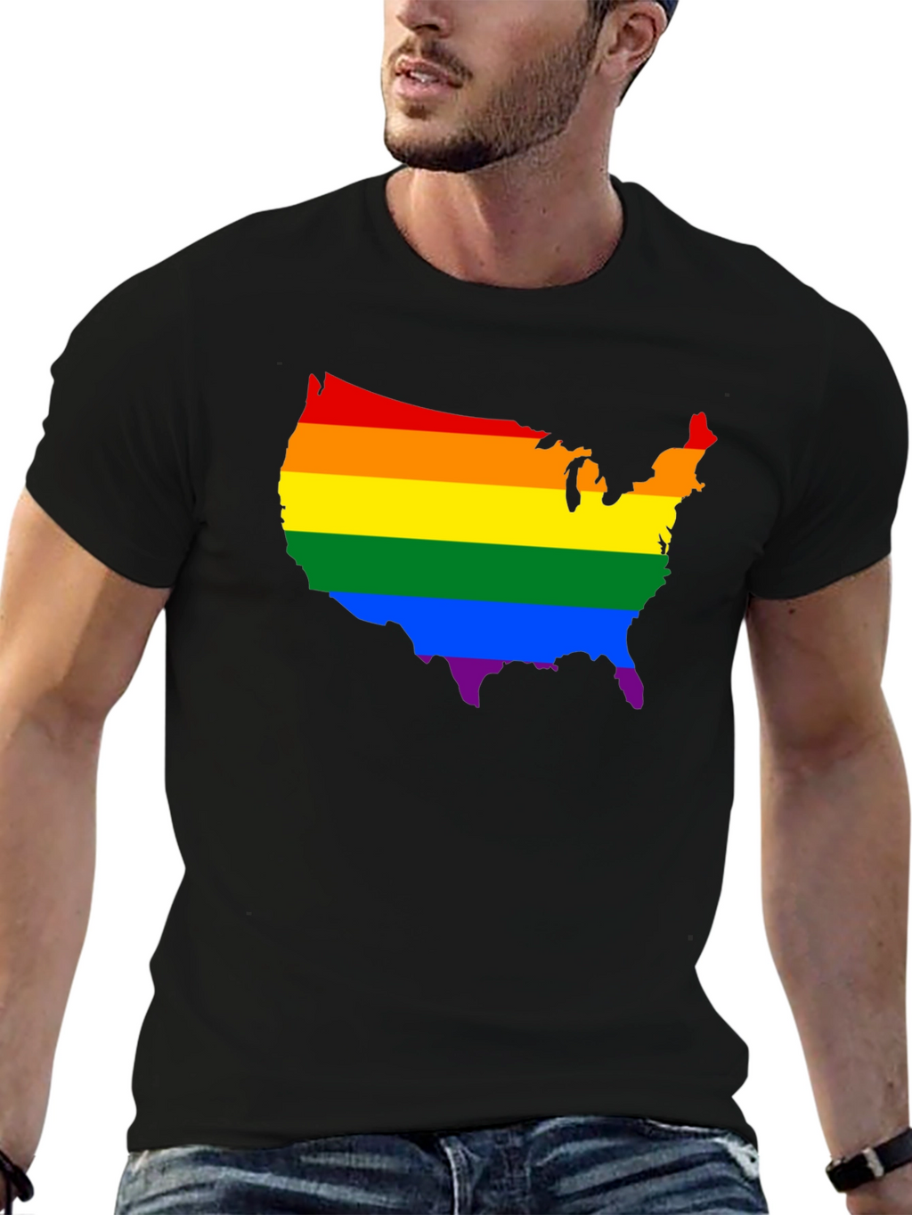 Rainbow USA Map Pride T-Shirt