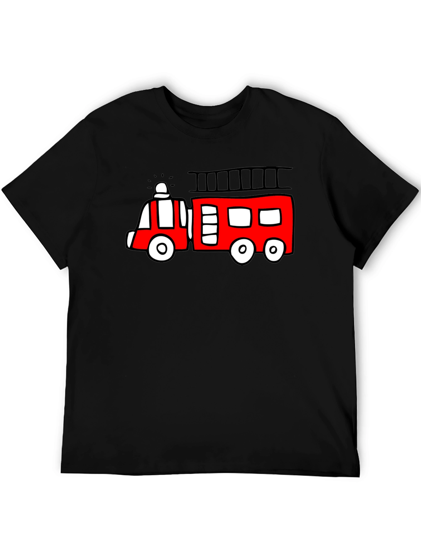 Fire Truck Graphic Tee - Novelty Black T-Shirt
