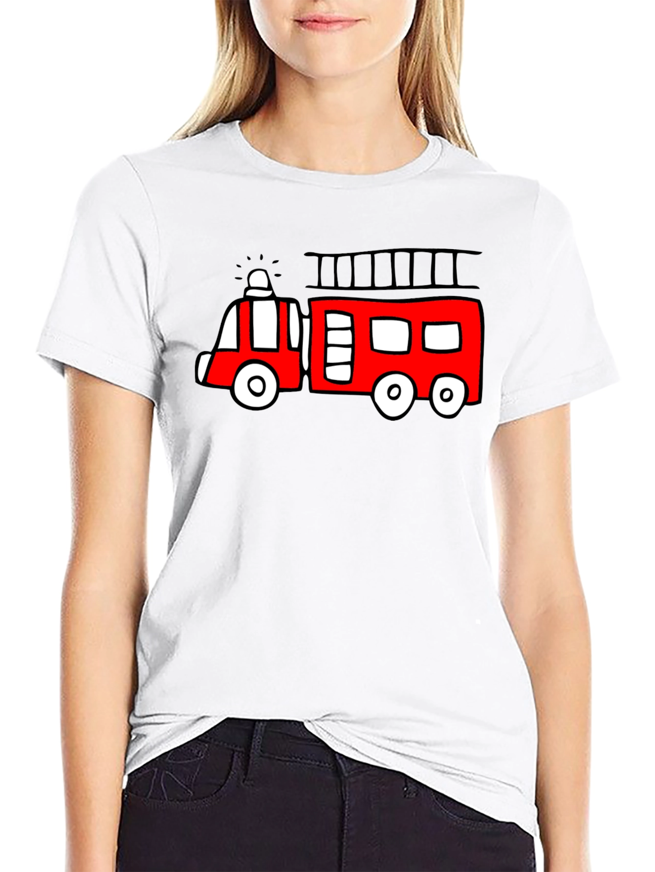 Fire Truck Graphic Tee - Novelty Black T-Shirt