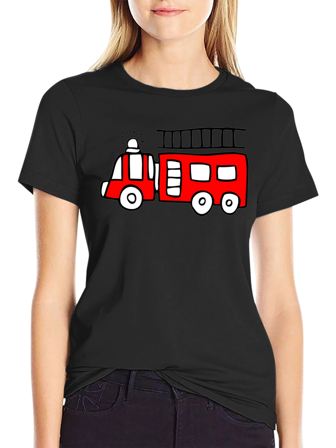 Fire Truck Graphic Tee - Novelty Black T-Shirt