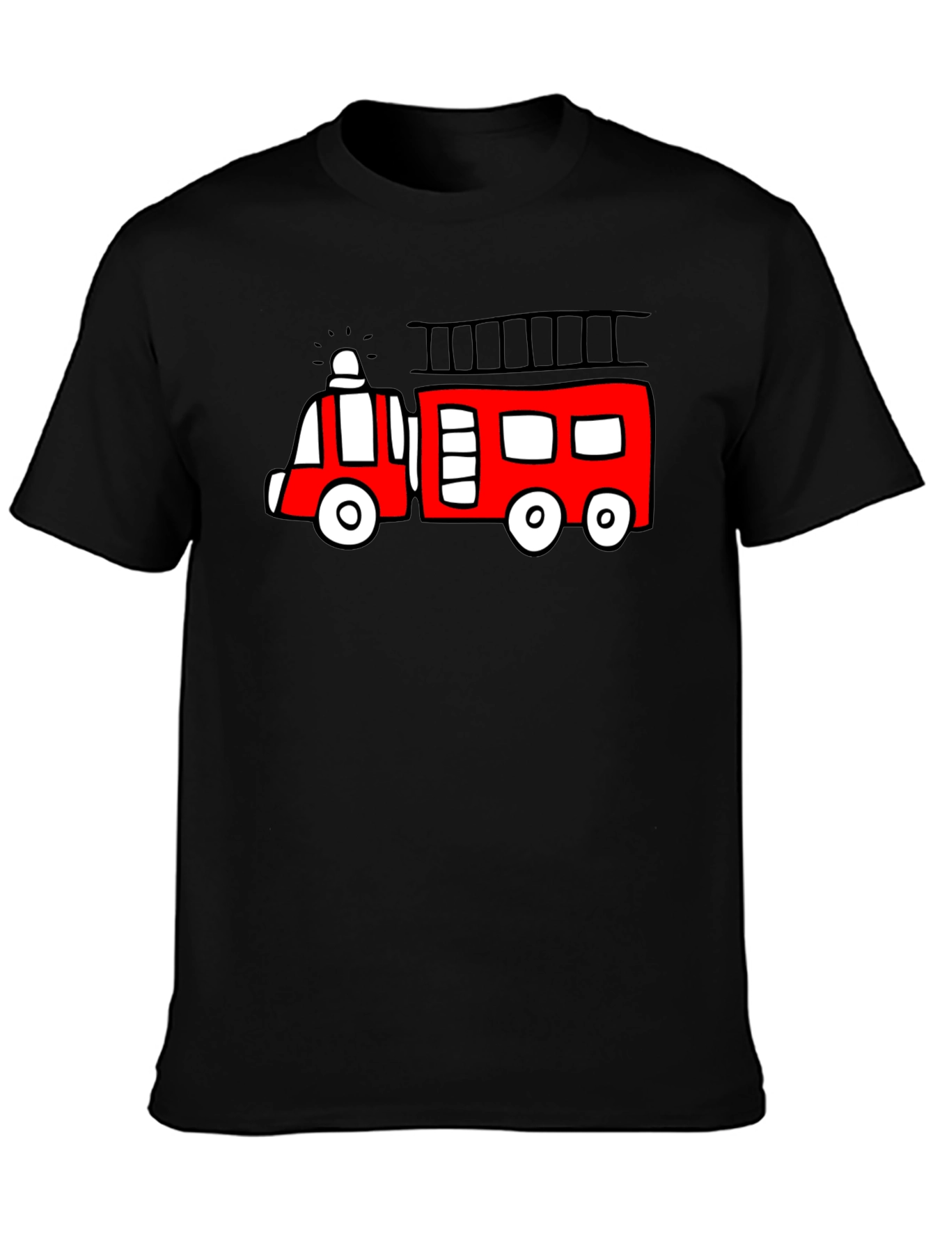 Fire Truck Graphic Tee - Novelty Black T-Shirt