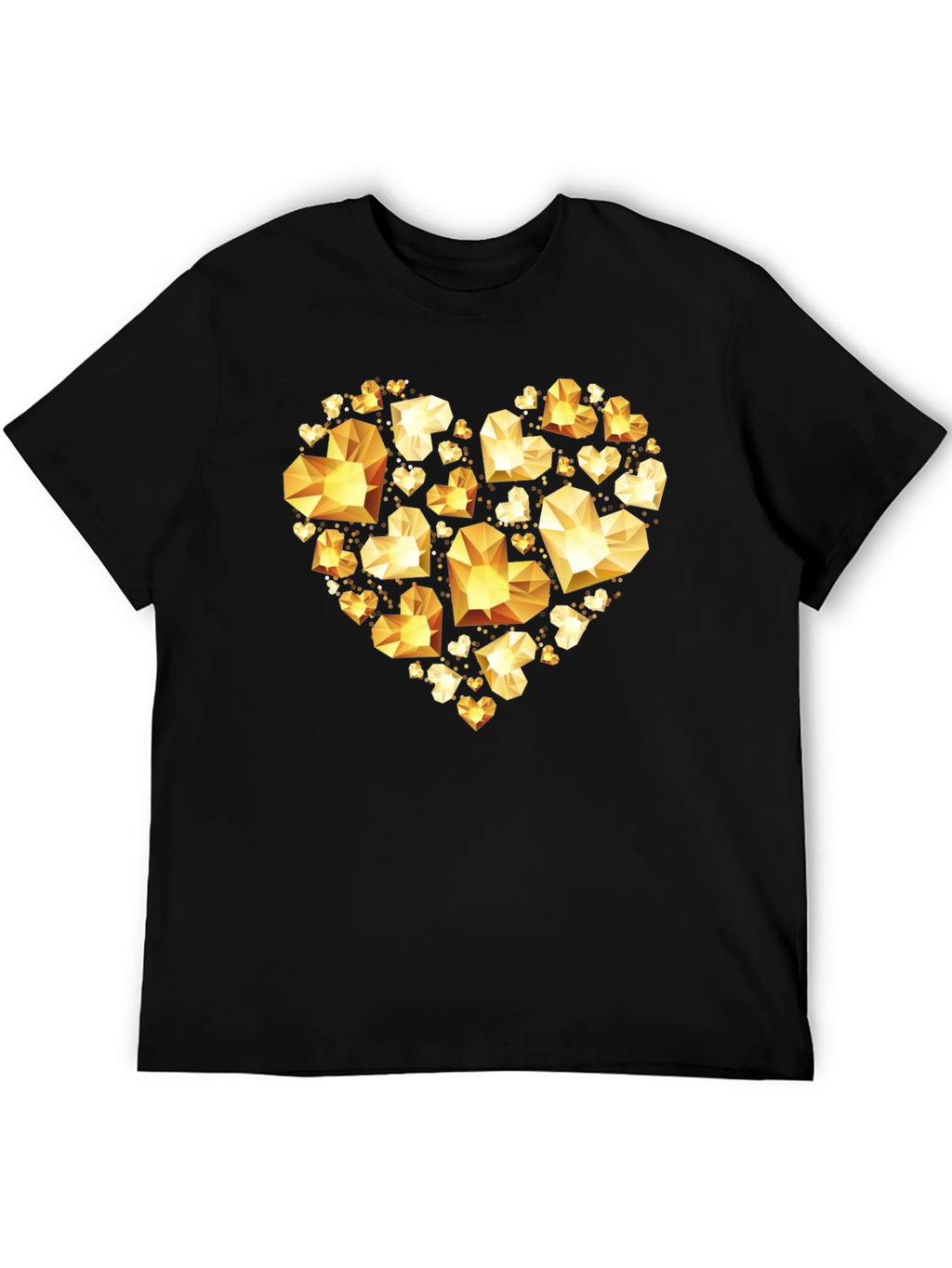 Geometric Gold Heart Graphic Tee - Black Cotton