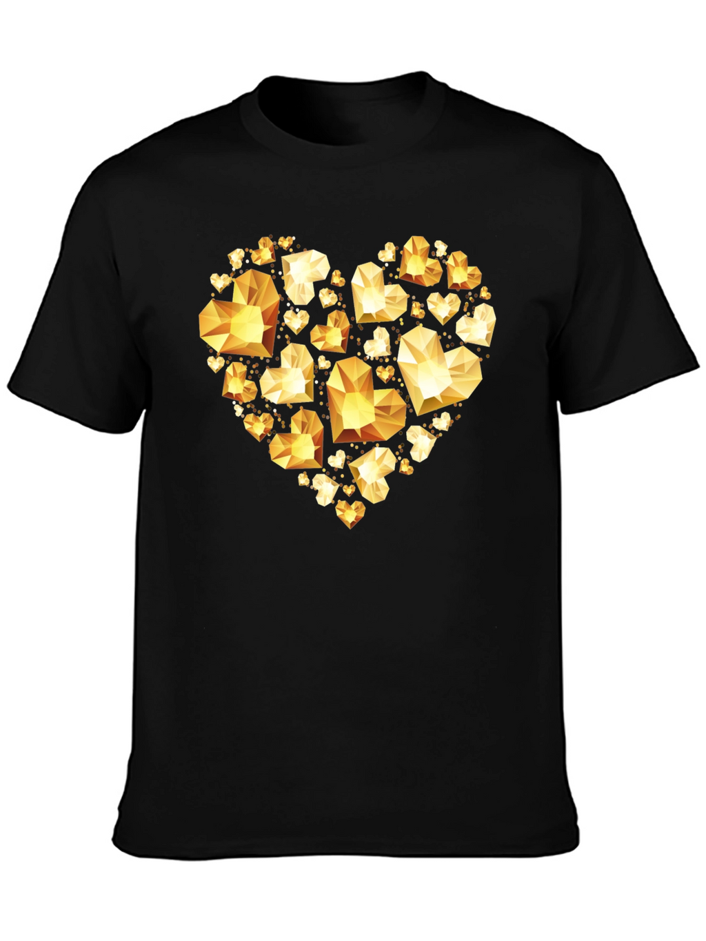 Geometric Gold Heart Graphic Tee - Black Cotton