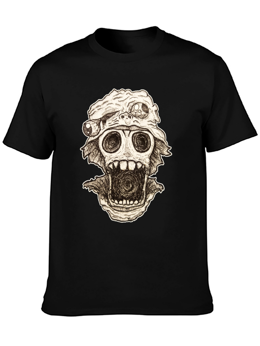 Distorted Horror Skull Graphic Black T-Shirt