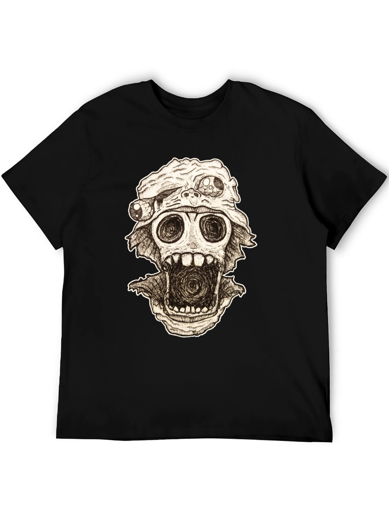 Distorted Horror Skull Graphic Black T-Shirt