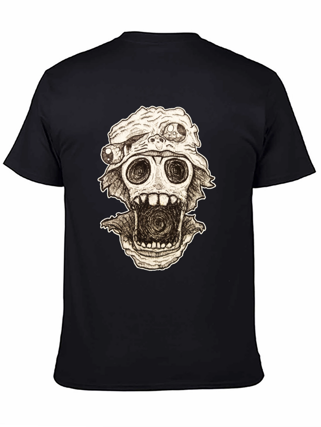 Distorted Horror Skull Graphic Black T-Shirt