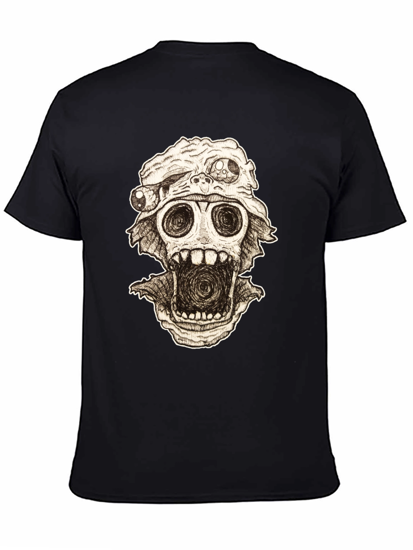 Distorted Horror Skull Graphic Black T-Shirt