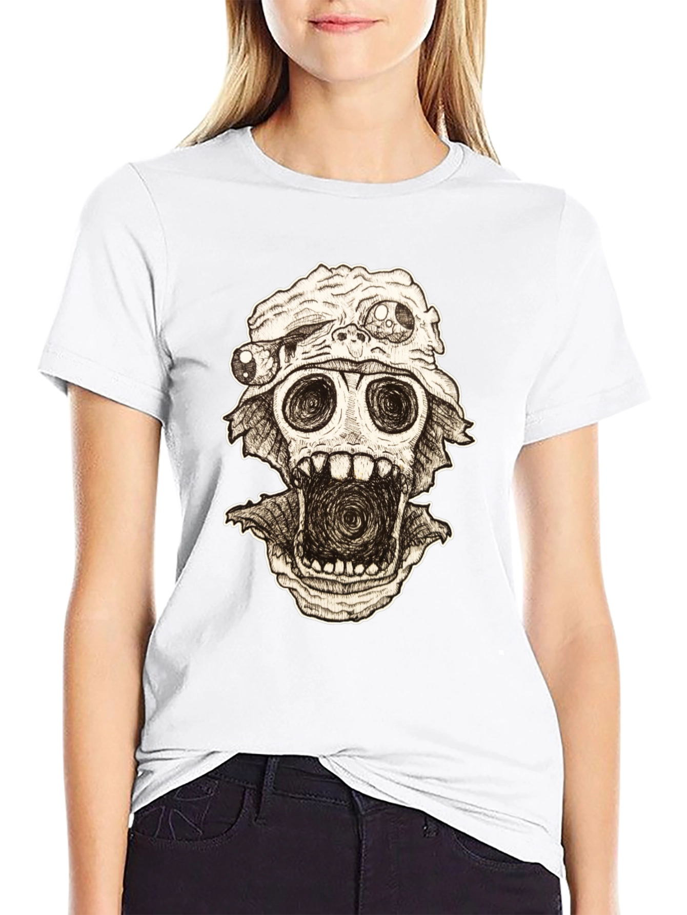 Distorted Horror Skull Graphic Black T-Shirt