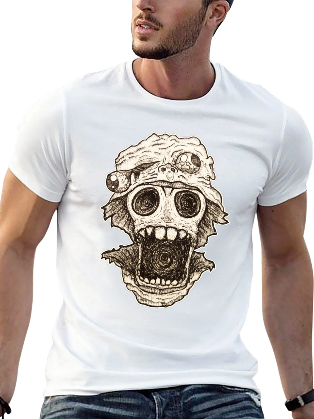 Distorted Horror Skull Graphic Black T-Shirt