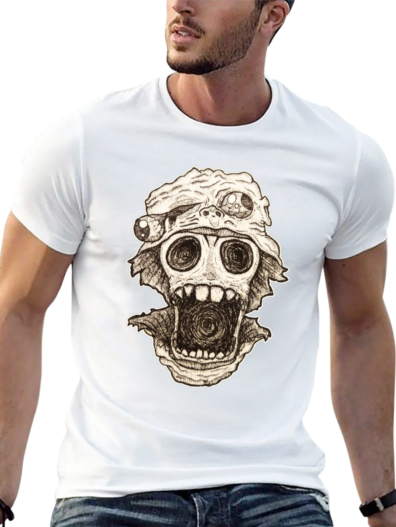 Distorted Horror Skull Graphic Black T-Shirt