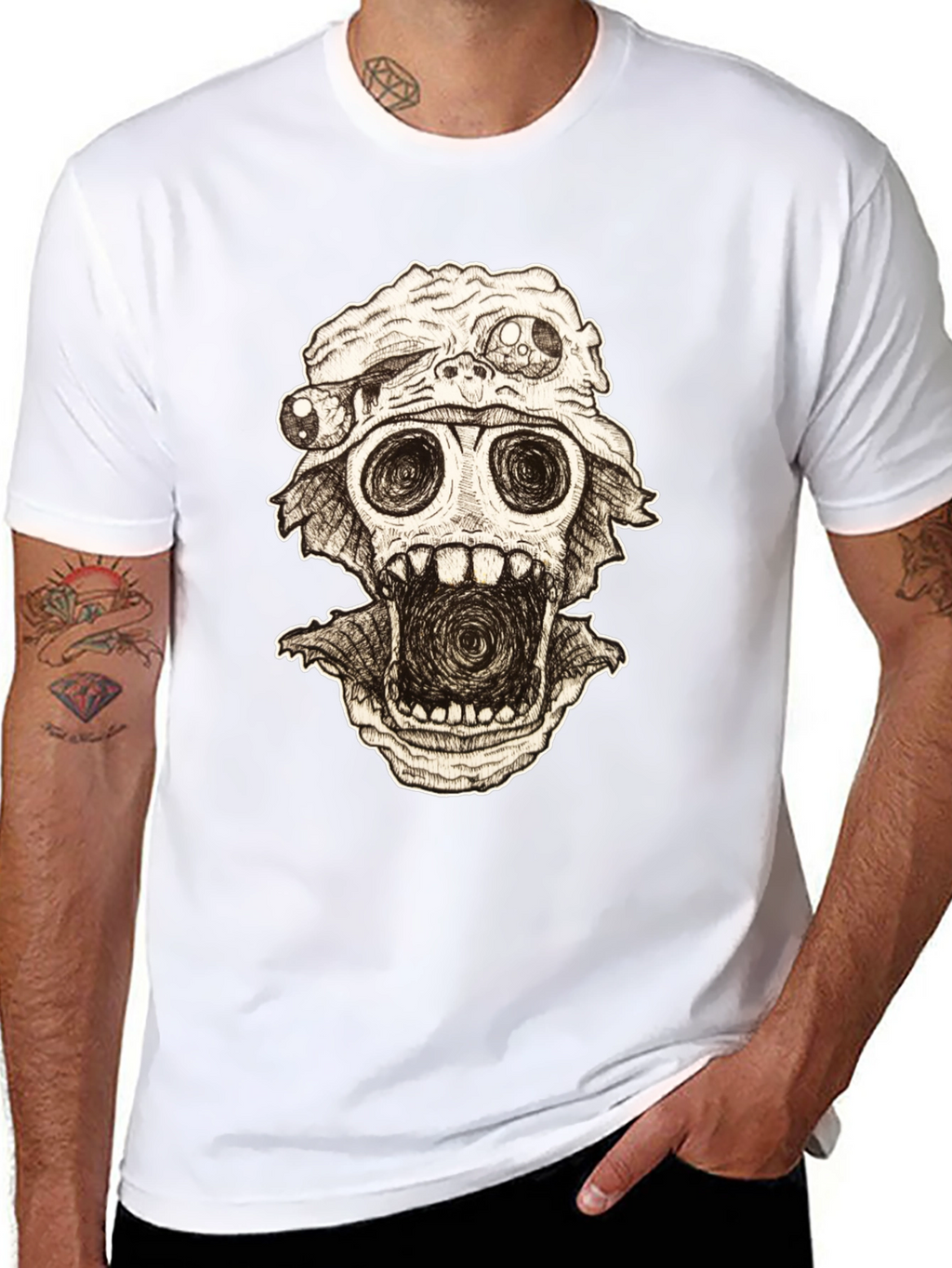 Distorted Horror Skull Graphic Black T-Shirt
