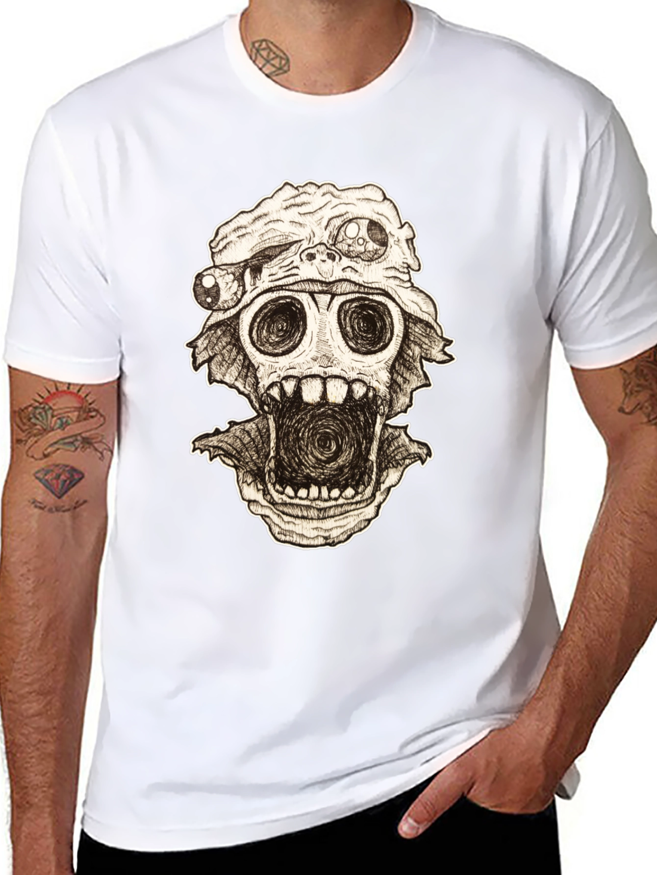 Distorted Horror Skull Graphic Black T-Shirt