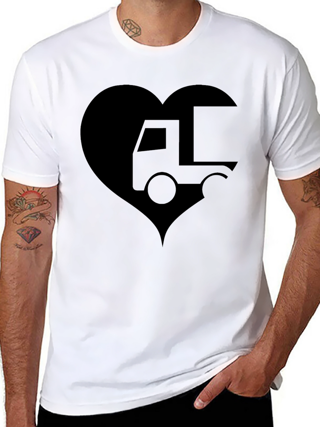 Truck Love Heart T-Shirt - Black Graphic Tee