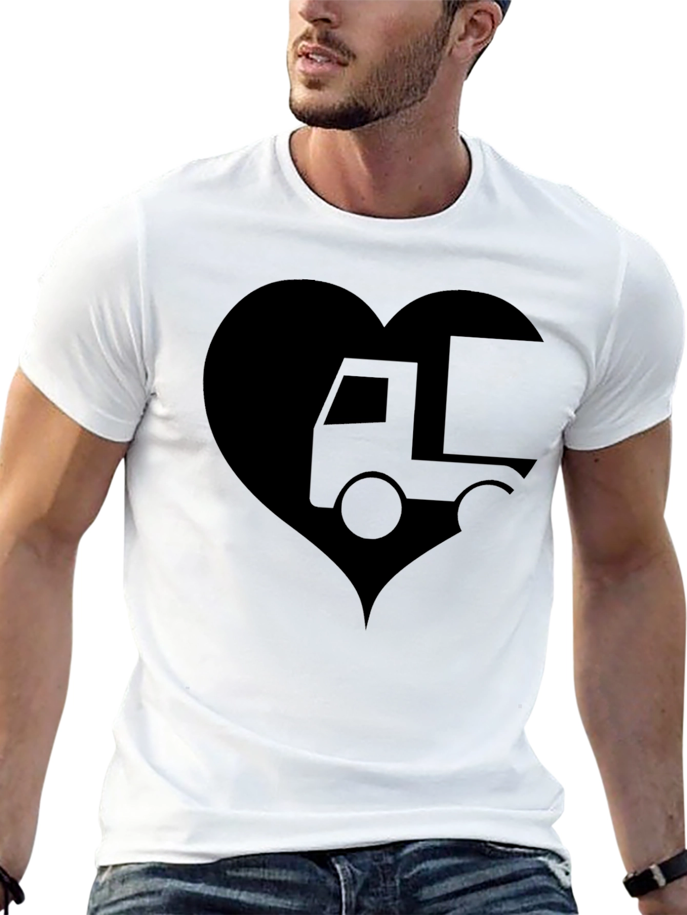 Truck Love Heart T-Shirt - Black Graphic Tee