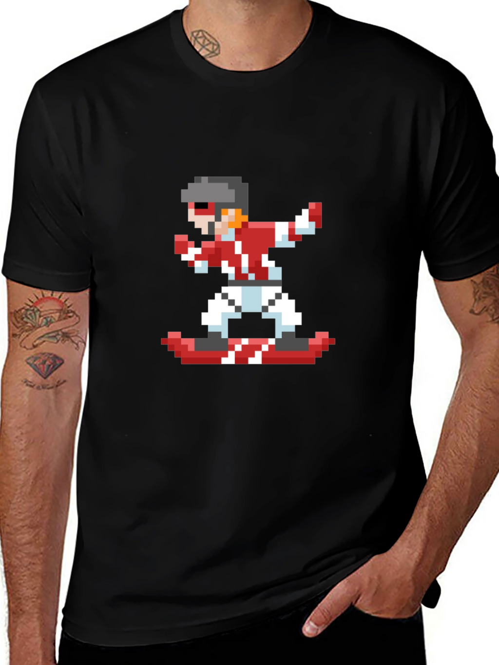 Pixel Snowboarder Black T-Shirt