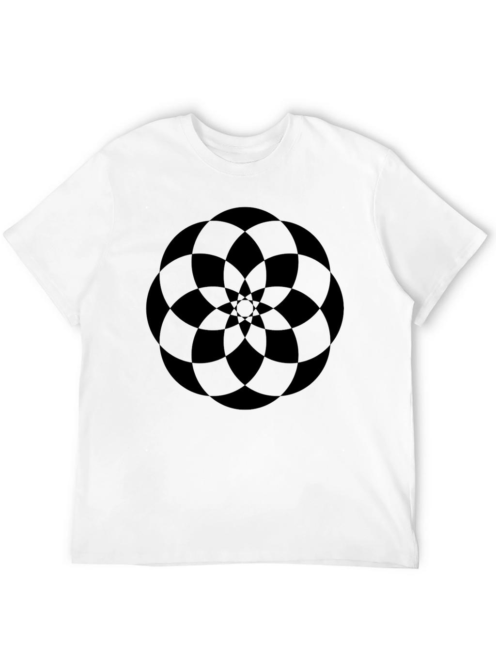 Abstract Geometric Flower Design Black T-Shirt