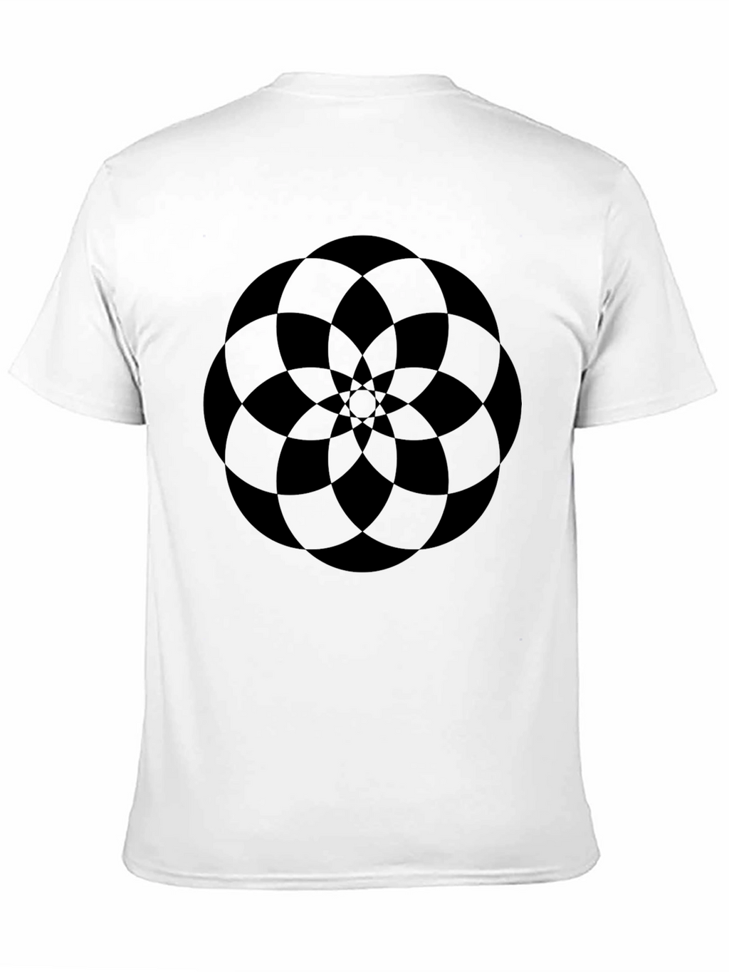 Abstract Geometric Flower Design Black T-Shirt