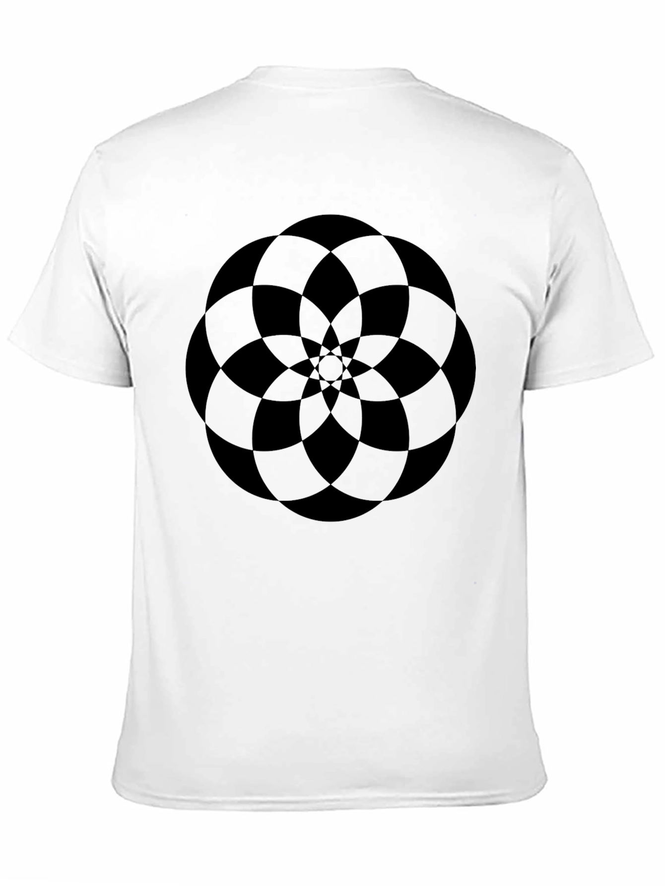 Abstract Geometric Flower Design Black T-Shirt